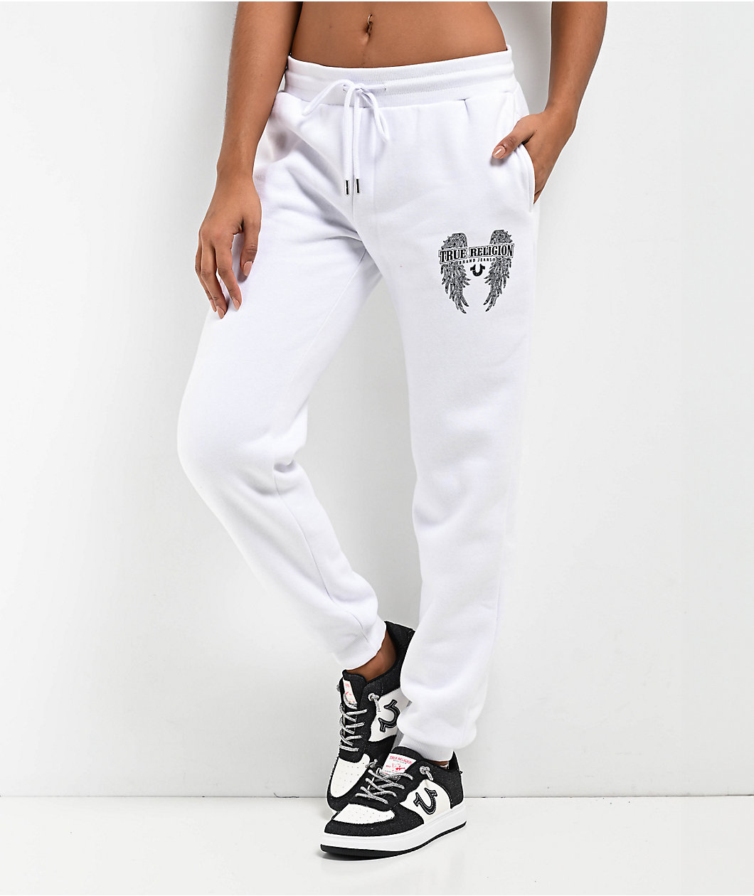 True Religion Crystal Wing White Jogger Sweatpants