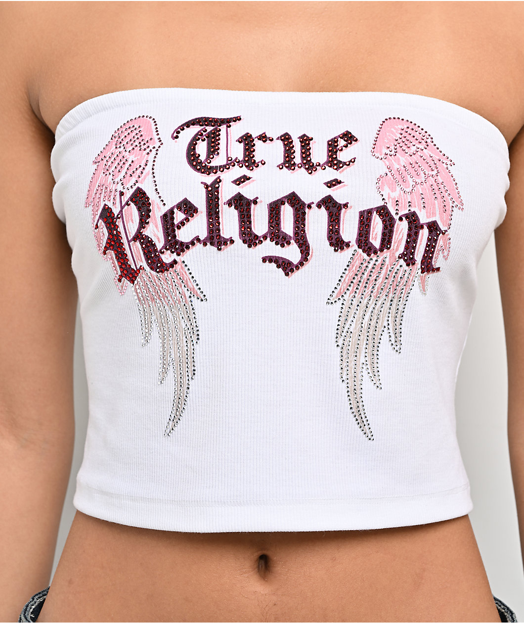 True Religion Crystal Wing White Tube Top
