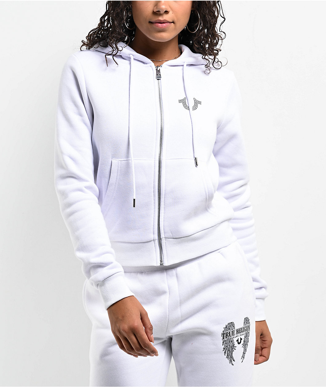 True Religion Crystal Wing White Zip Hoodie