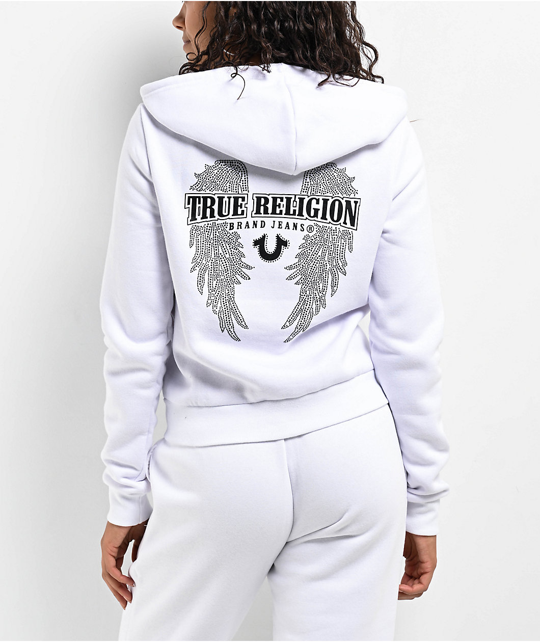 True Religion Crystal Wing White Zip Hoodie