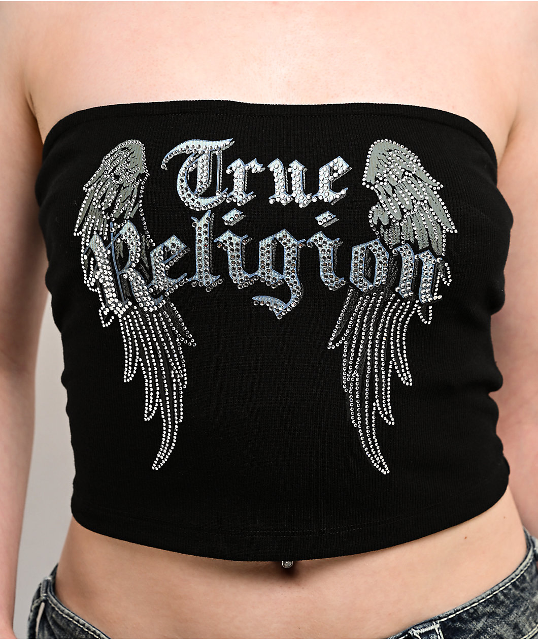 True Religion Crystal Wings Black Tube Top