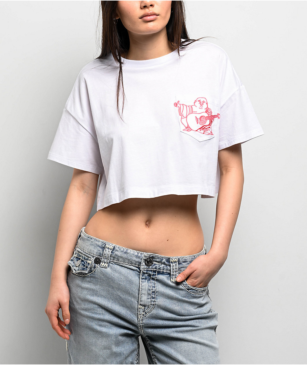 True Religion Embroidered Buddha White Crop T-Shirt