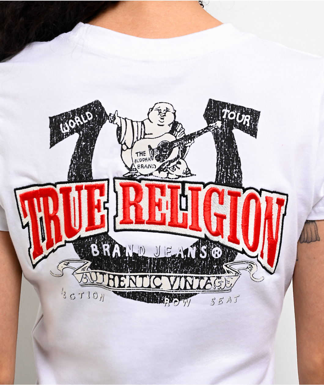 True Religion Embroidered Logo White Crop T-Shirt