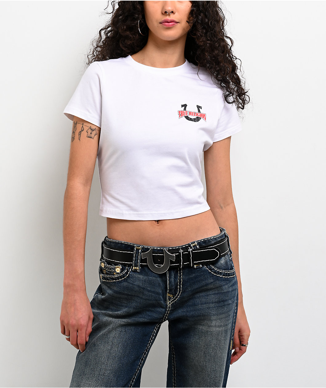True Religion Embroidered Logo White Crop T-Shirt