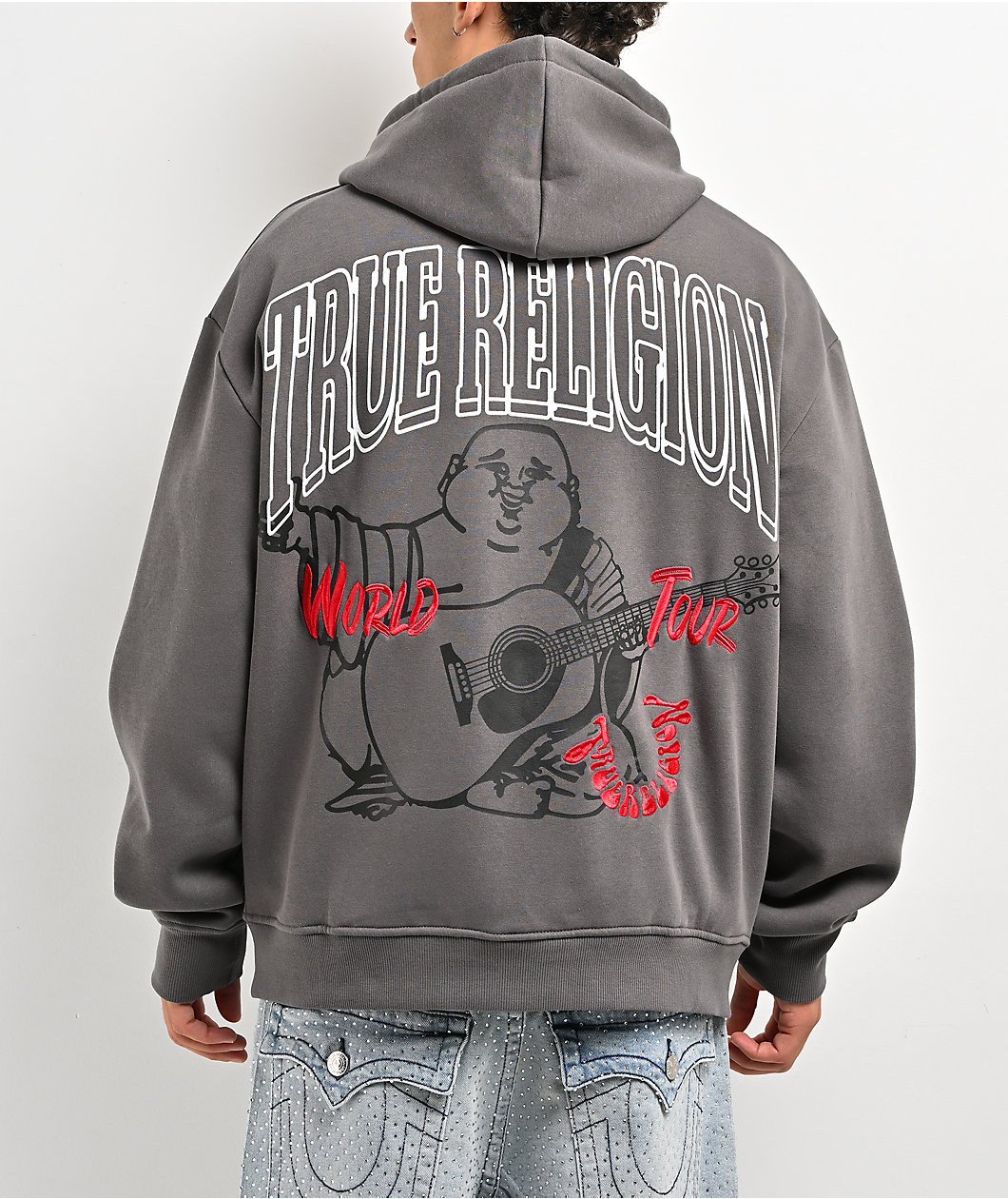 True Religion Groovy Buddha Grey Zip Hoodie