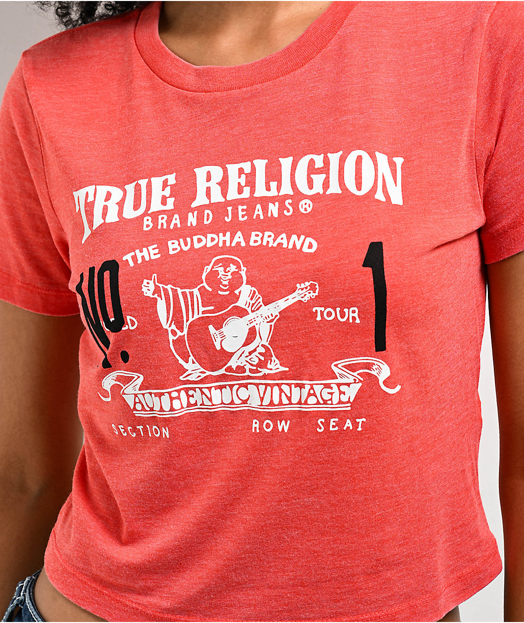 True Religion Heritage Burnout Fiery Red Crop T-Shirt