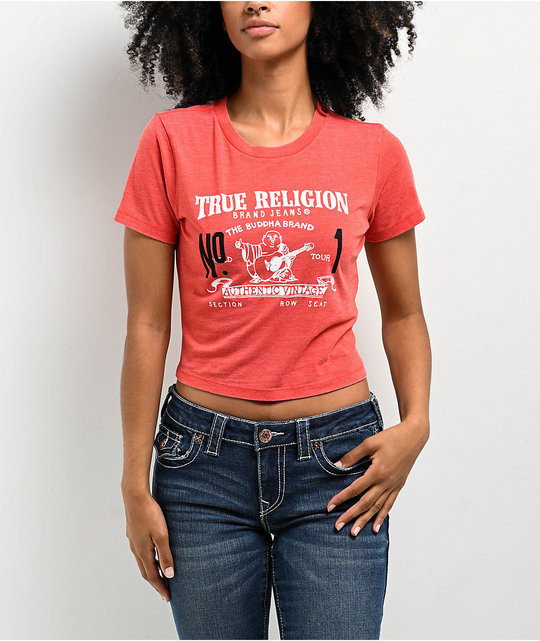 True Religion Heritage Burnout Fiery Red Crop T-Shirt