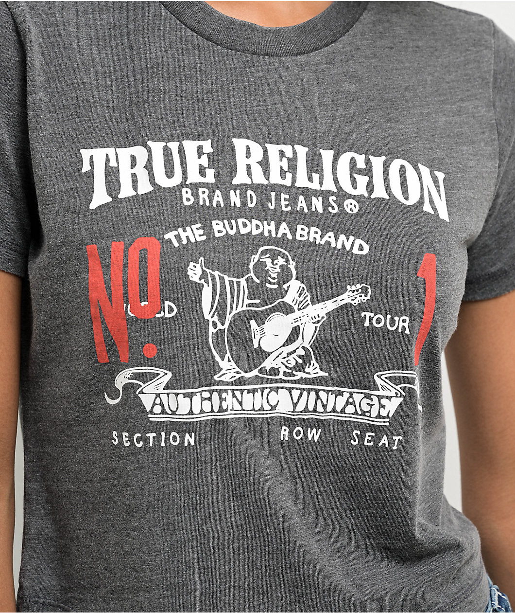 True Religion Heritage Burnout Heather Charcoal Crop T-Shirt