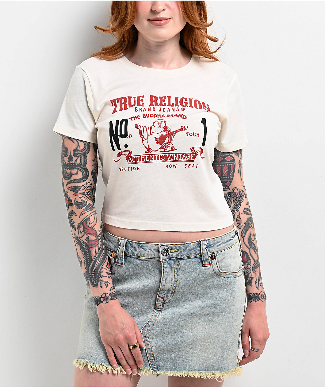 True Religion Heritage Burnout White Crop T-Shirt