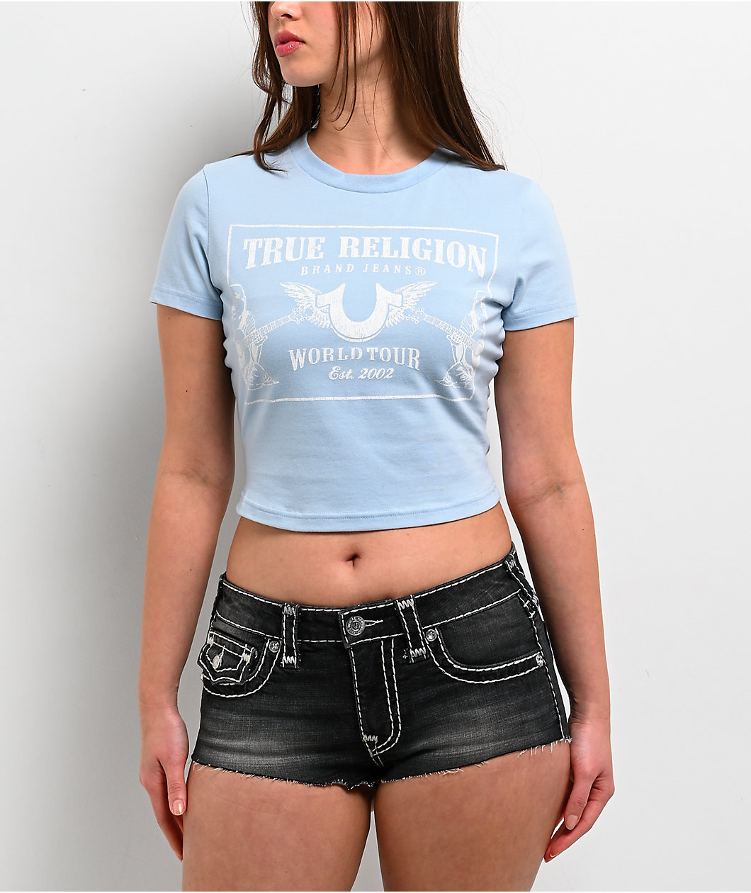 True Religion Heritage Light Blue Crop T-Shirt
