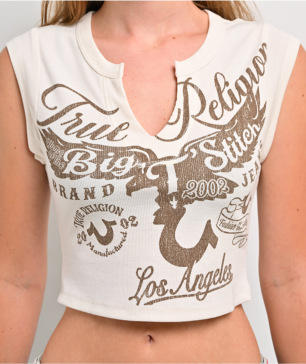 True Religion Heritage Notch Natural Crop T-Shirt
