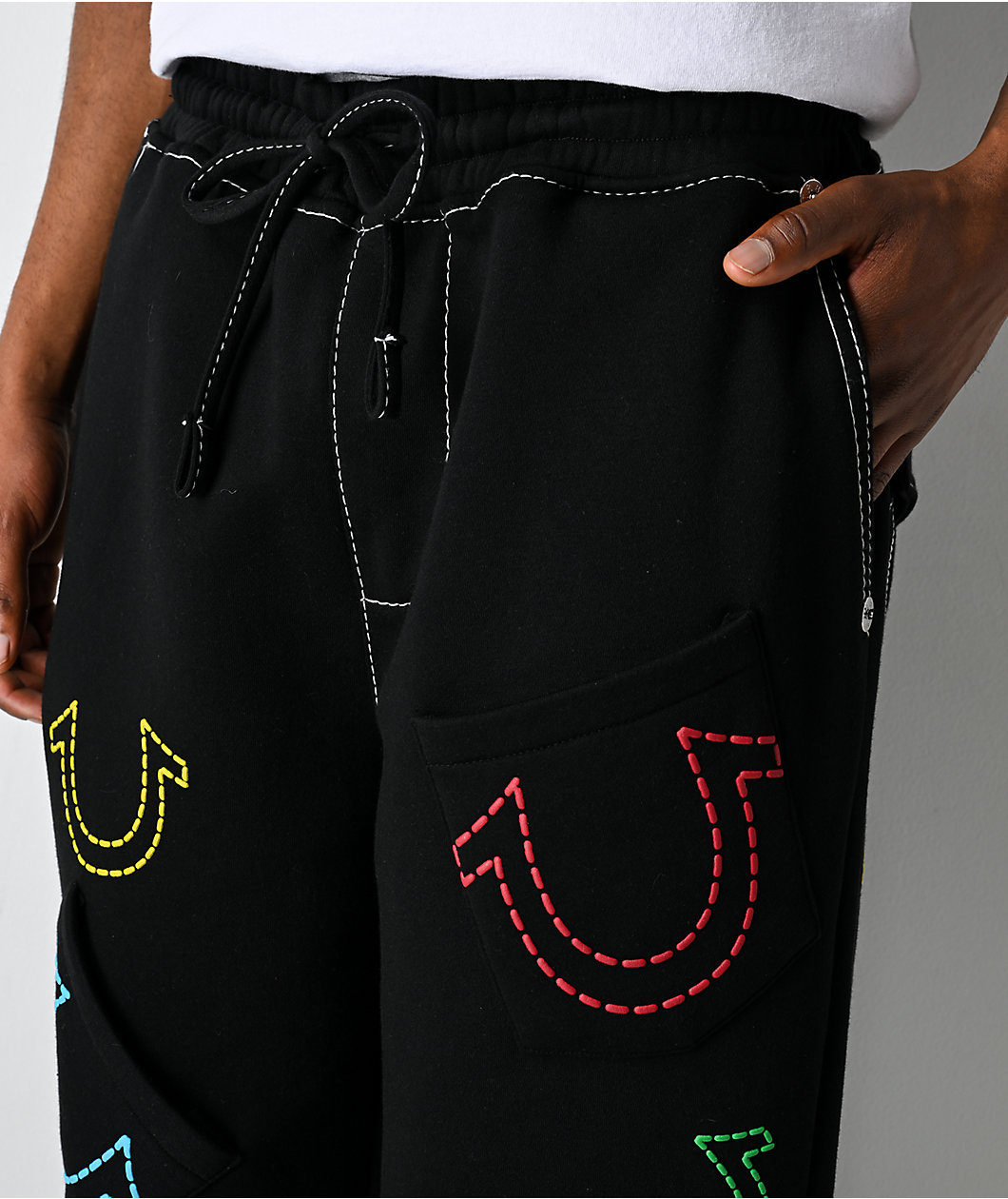 True Religion Horseshoe Big T Black Baggy Sweatpants