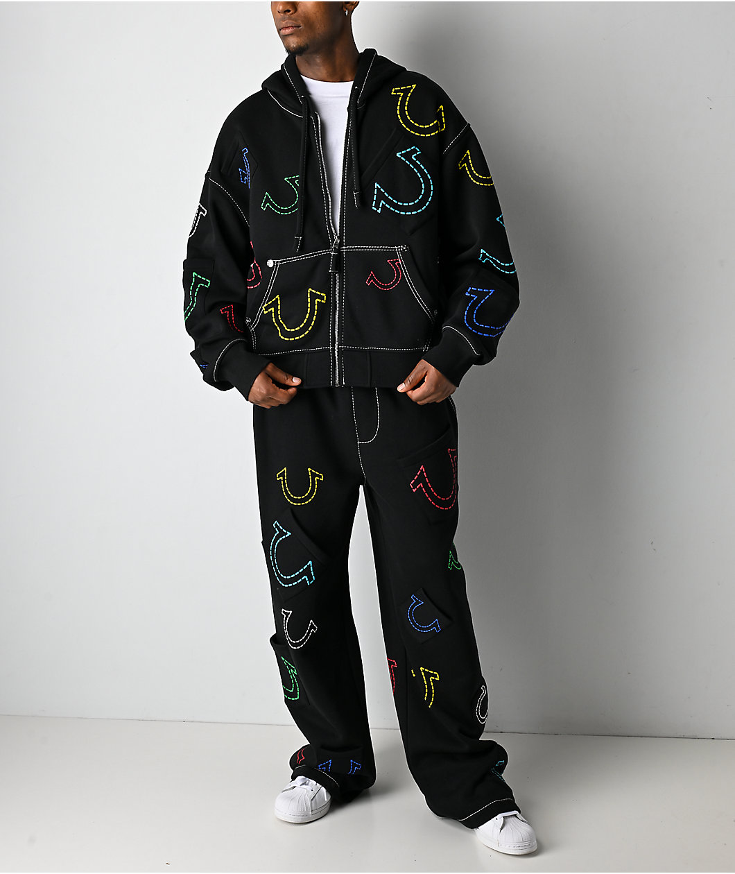True Religion Horseshoe Big T Black Baggy Sweatpants