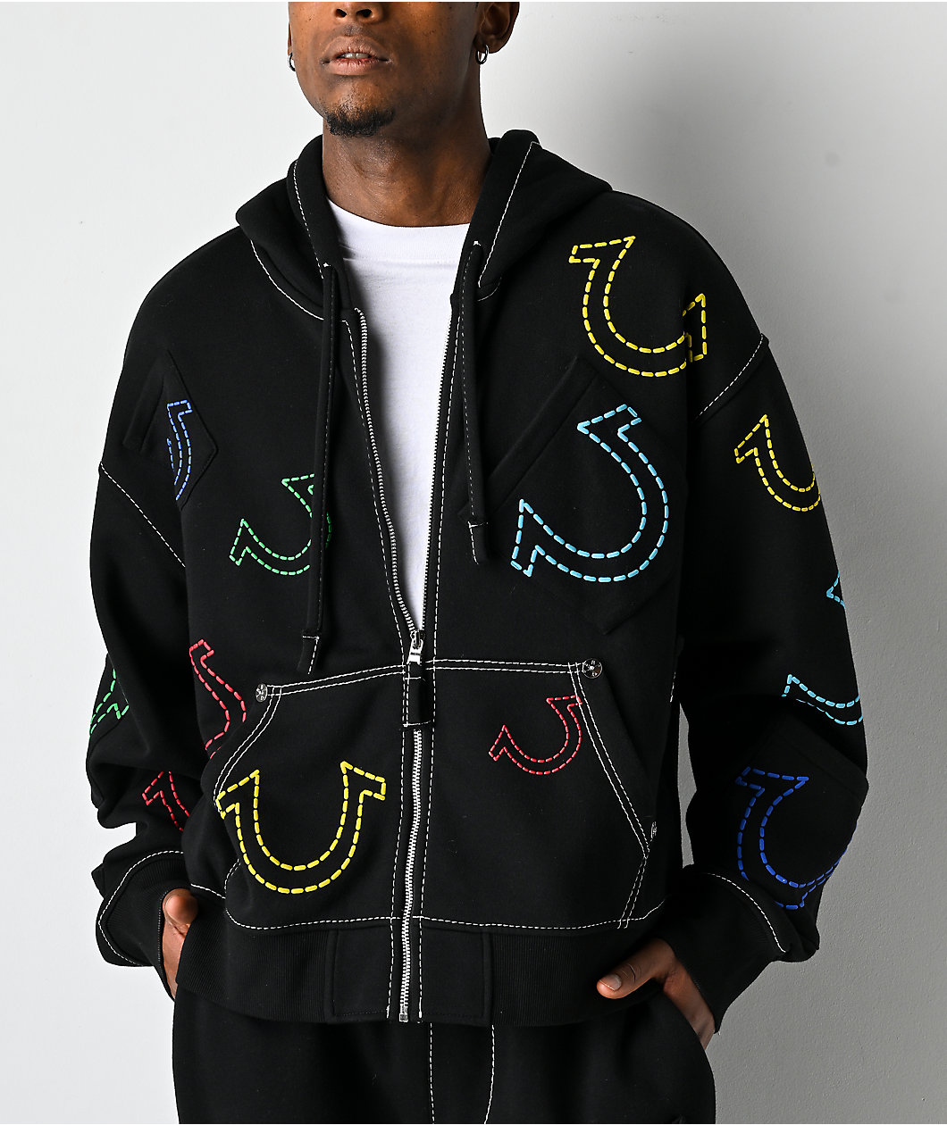 True Religion Horseshoe Big T Black Zip Hoodie
