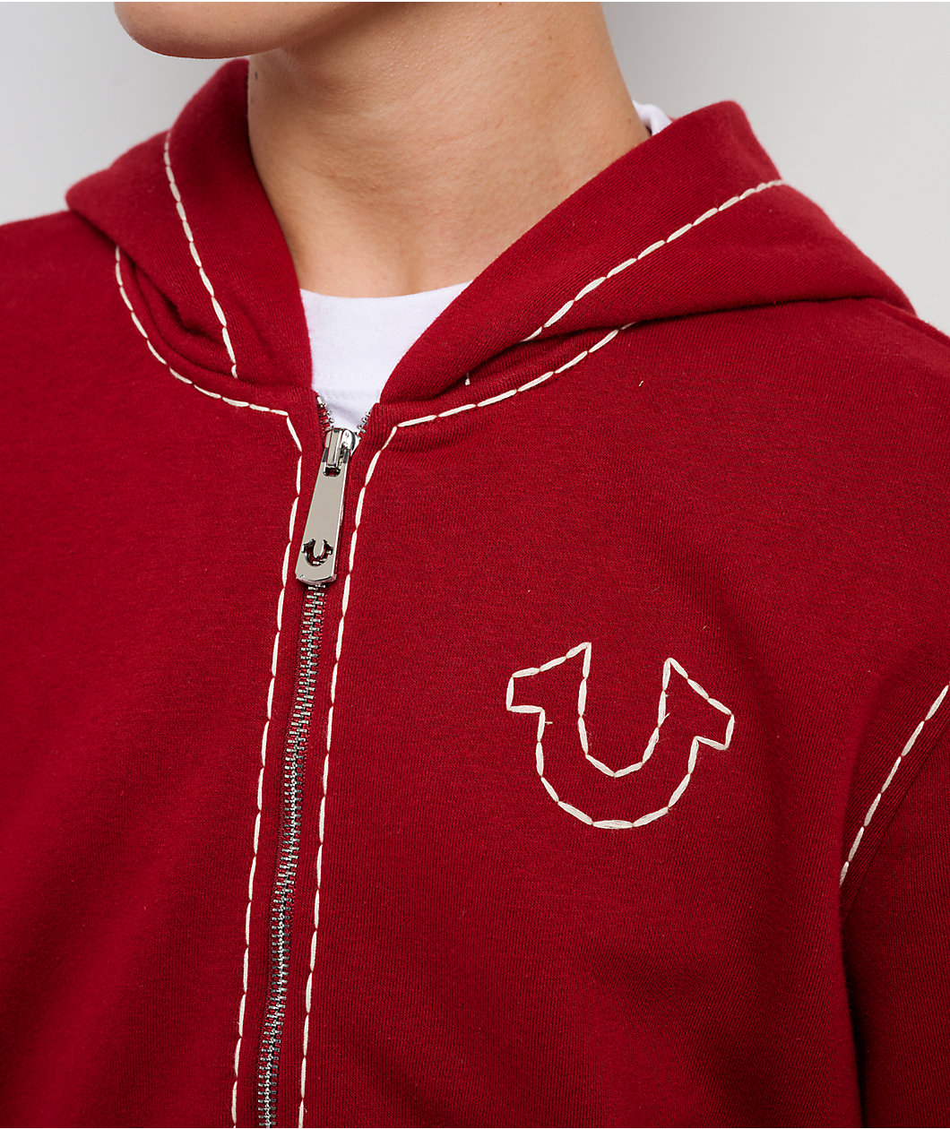 True Religion Horseshoe Embroidered Red Zip Hoodie
