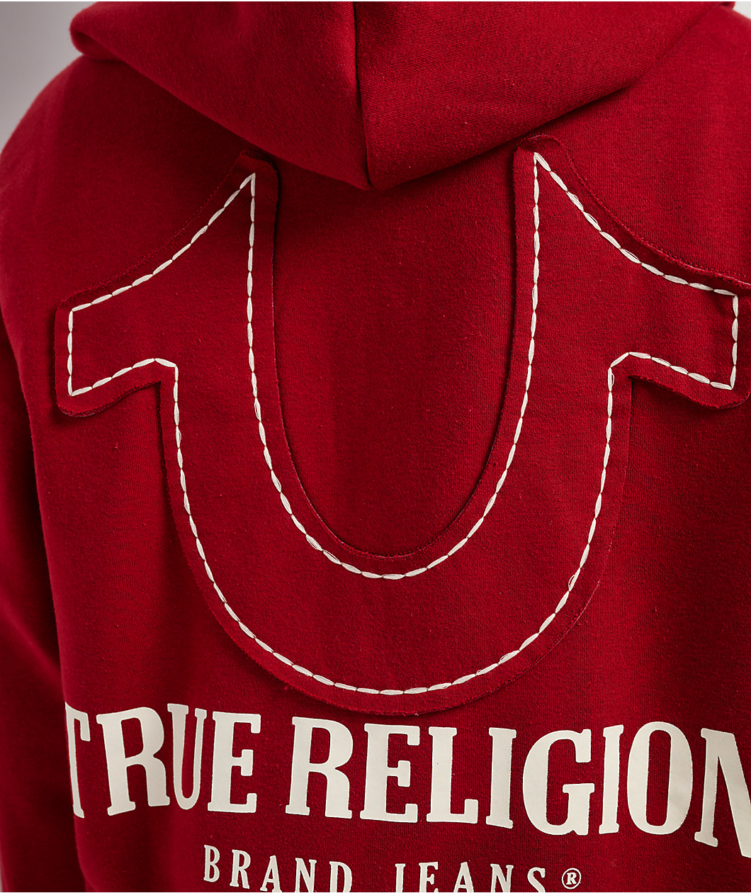True Religion Horseshoe Embroidered Red Zip Hoodie