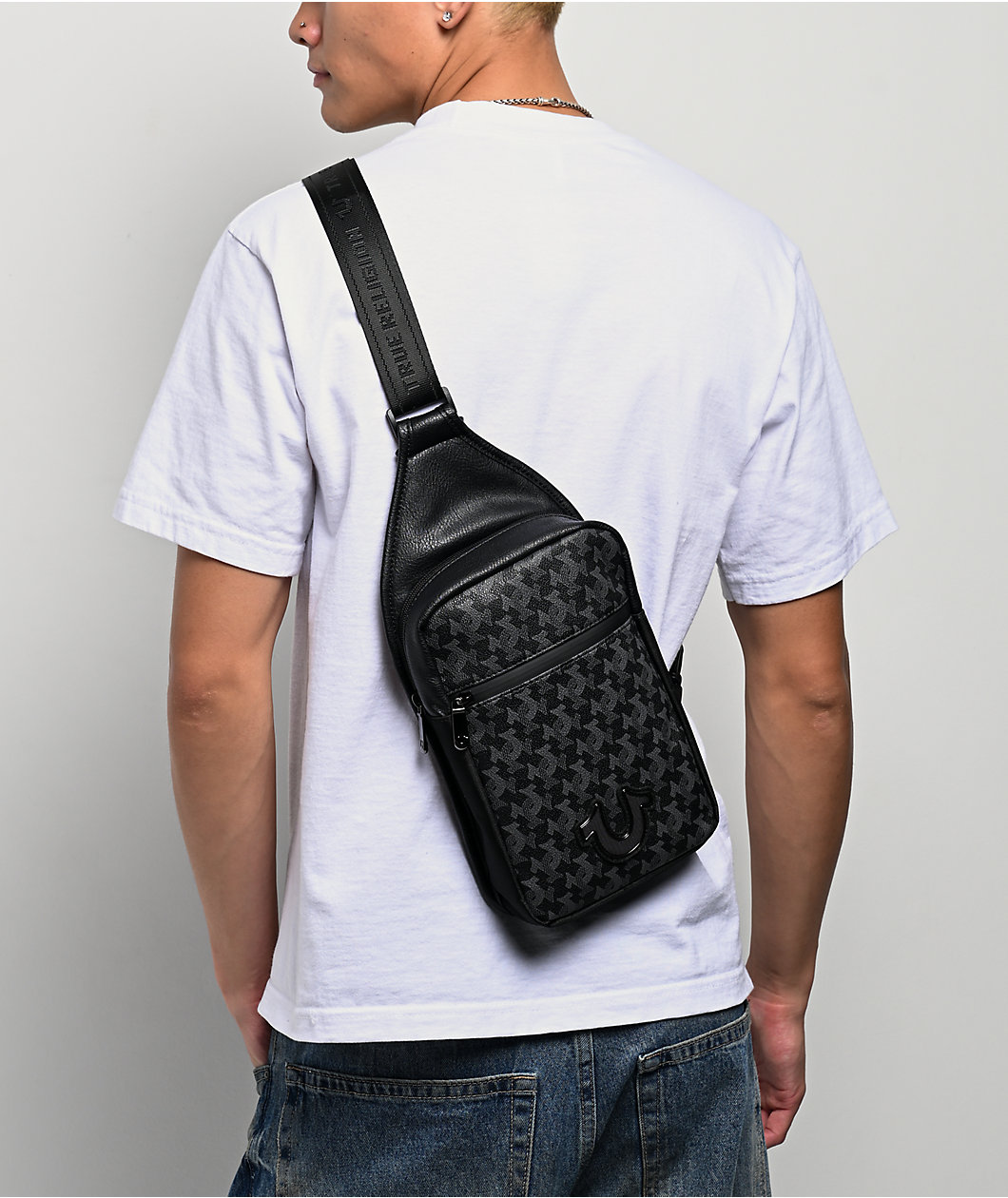 True Religion Horseshoe Monogram Black Crossbody Bag