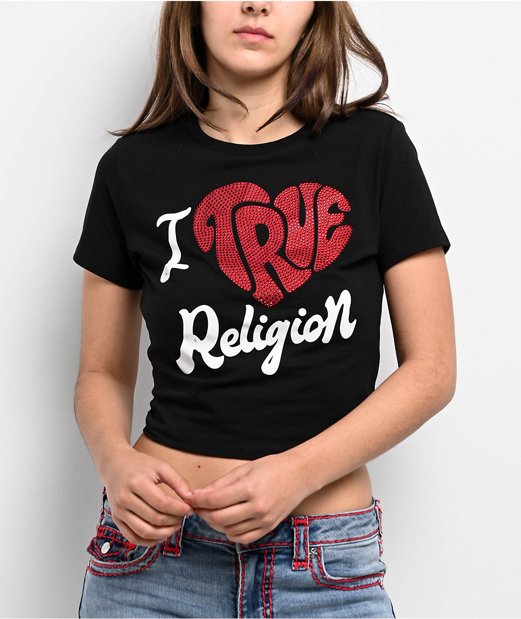True Religion I Love TR Black Crop T-Shirt