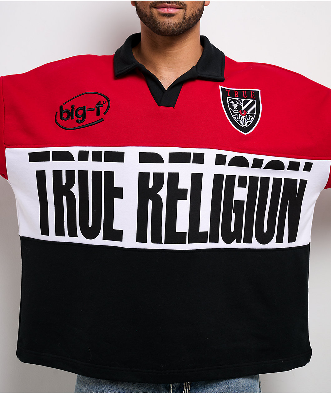 True Religion Jersey Knit Red Oversized Polo Shirt