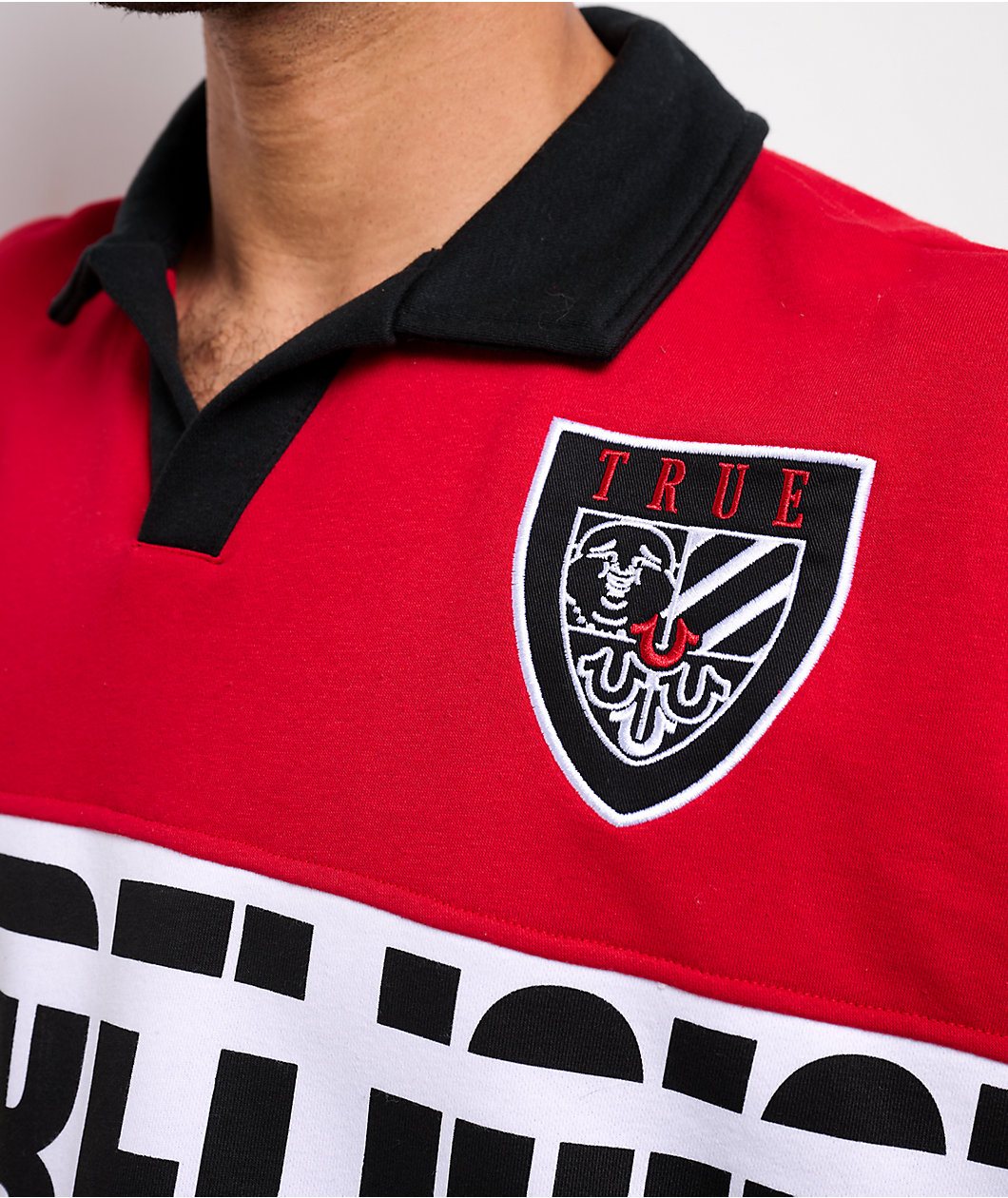 True Religion Jersey Knit Red Oversized Polo Shirt