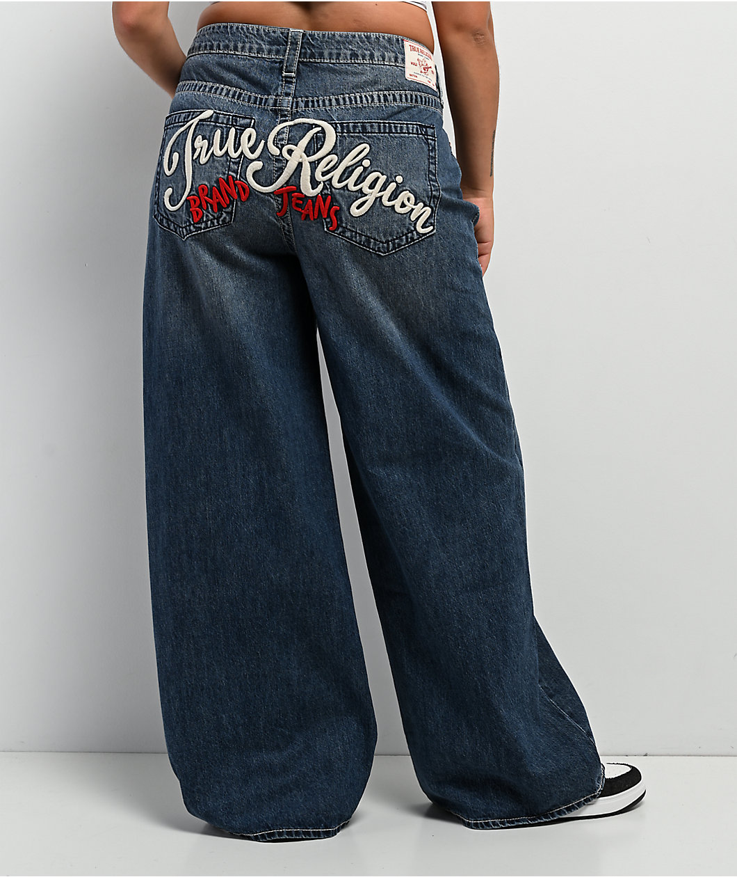 True Religion Jessie Embroidered Blue Wash Super Baggy Jeans