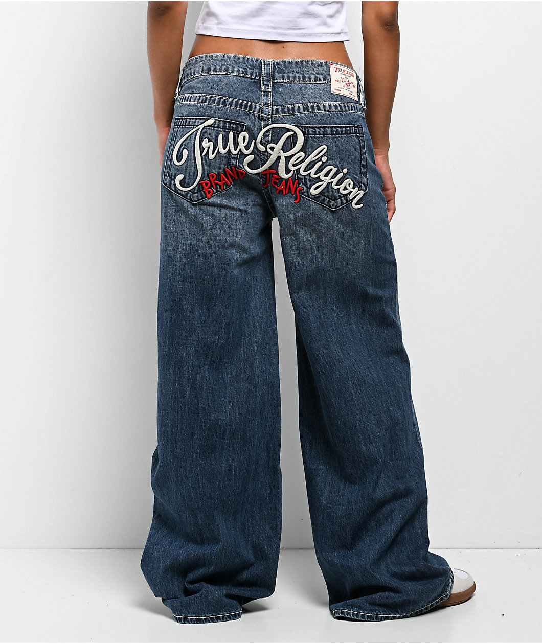 True Religion Jessie Embroidered Blue Wash Super Baggy Jeans