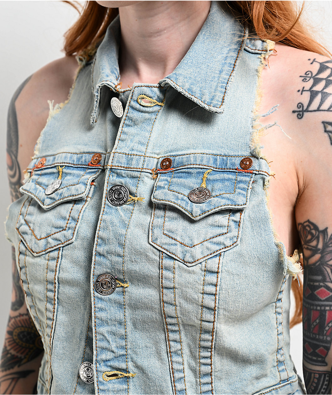 True Religion Jimmy Frayed La Jolla Crop Vest