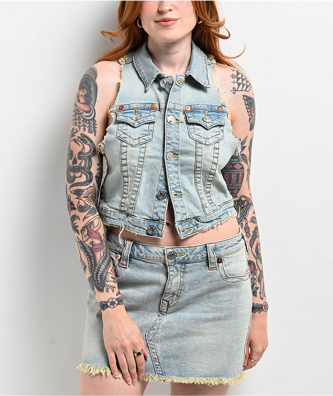 True Religion Jimmy Frayed La Jolla Crop Vest