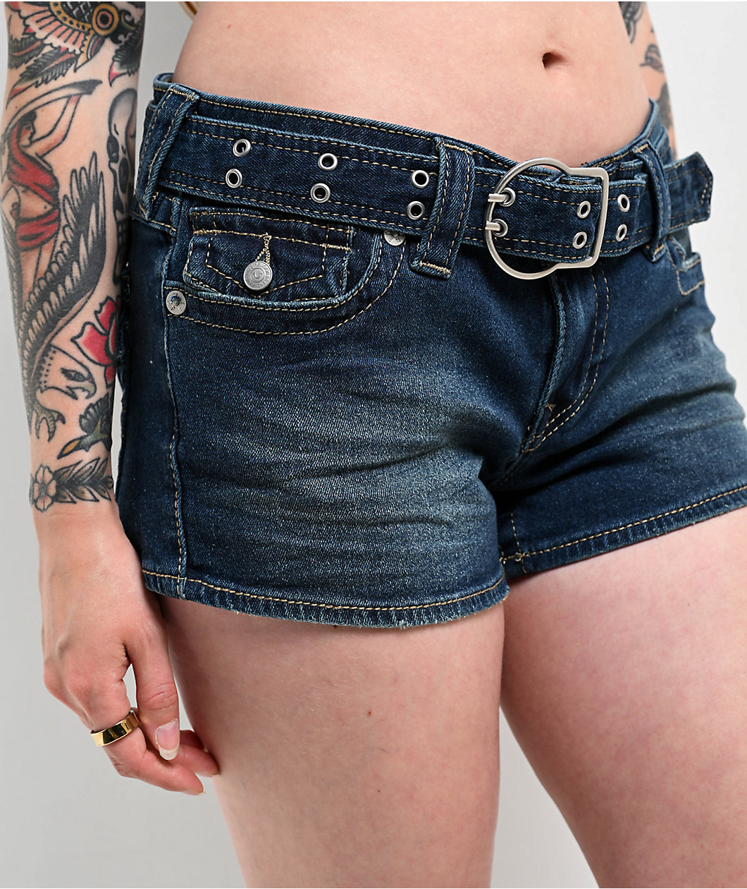 True Religion Joey Belted Big T La Serena Denim Shorts