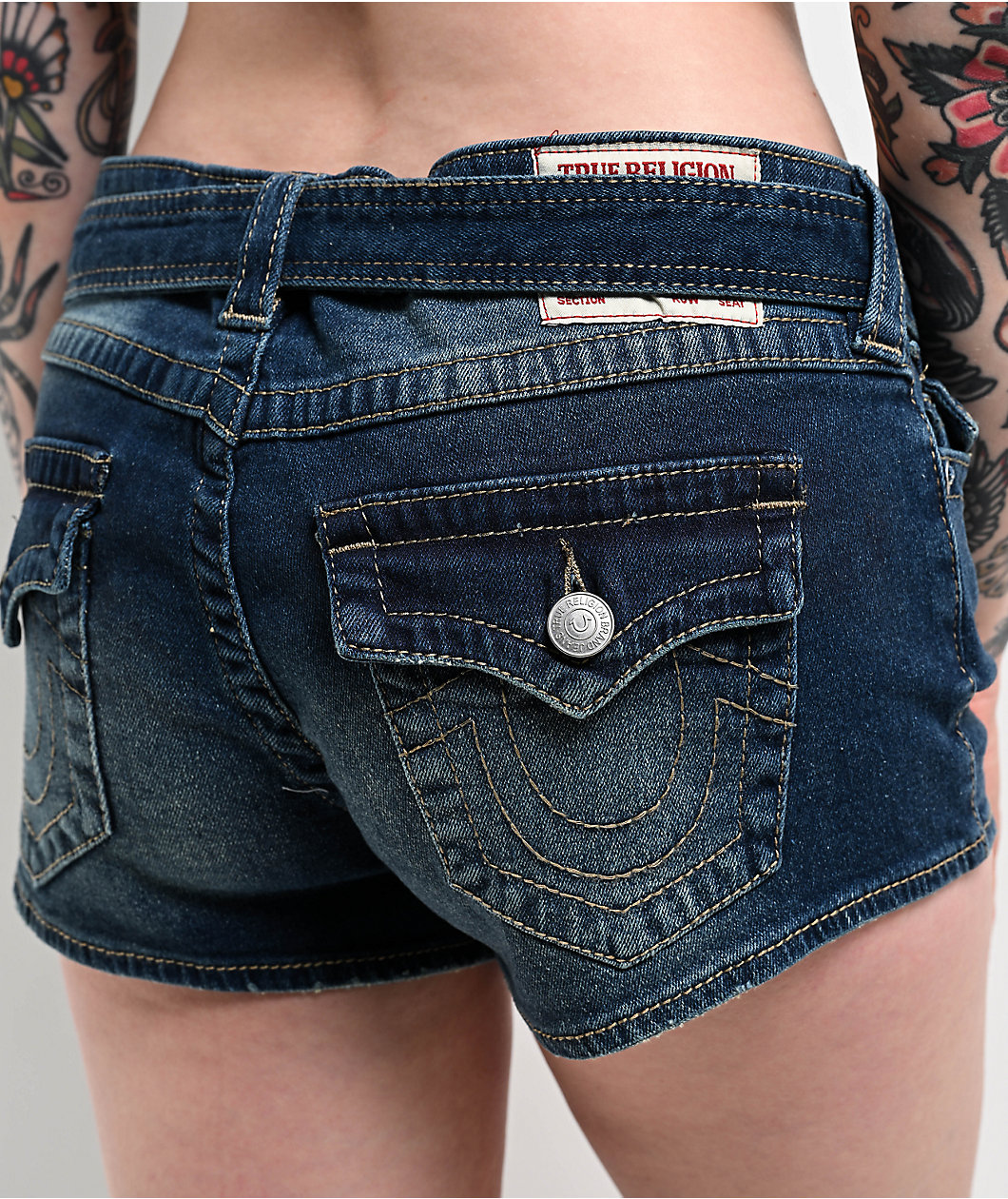 True Religion Joey Belted Big T La Serena Denim Shorts