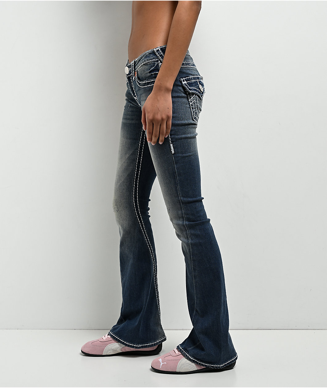 True Religion Joey Super T Valmonte Blue Wash Low Rise Bootcut Jeans