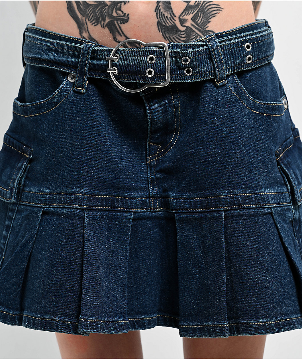 True Religion La Serena Belted Denim Cargo Skirt