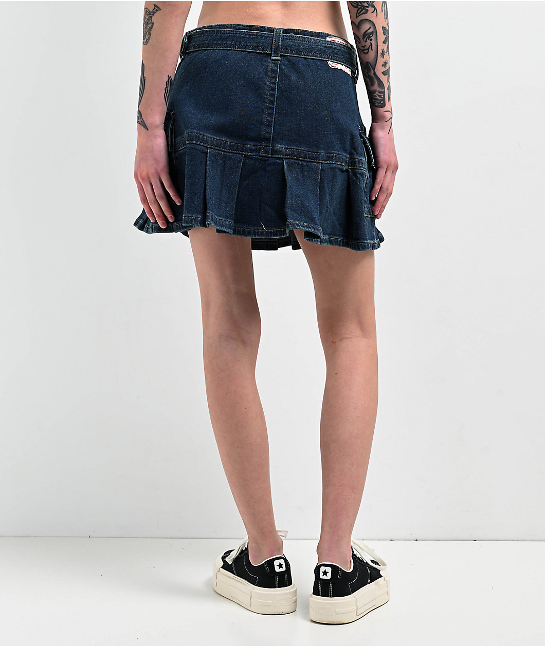 True Religion La Serena Belted Denim Cargo Skirt