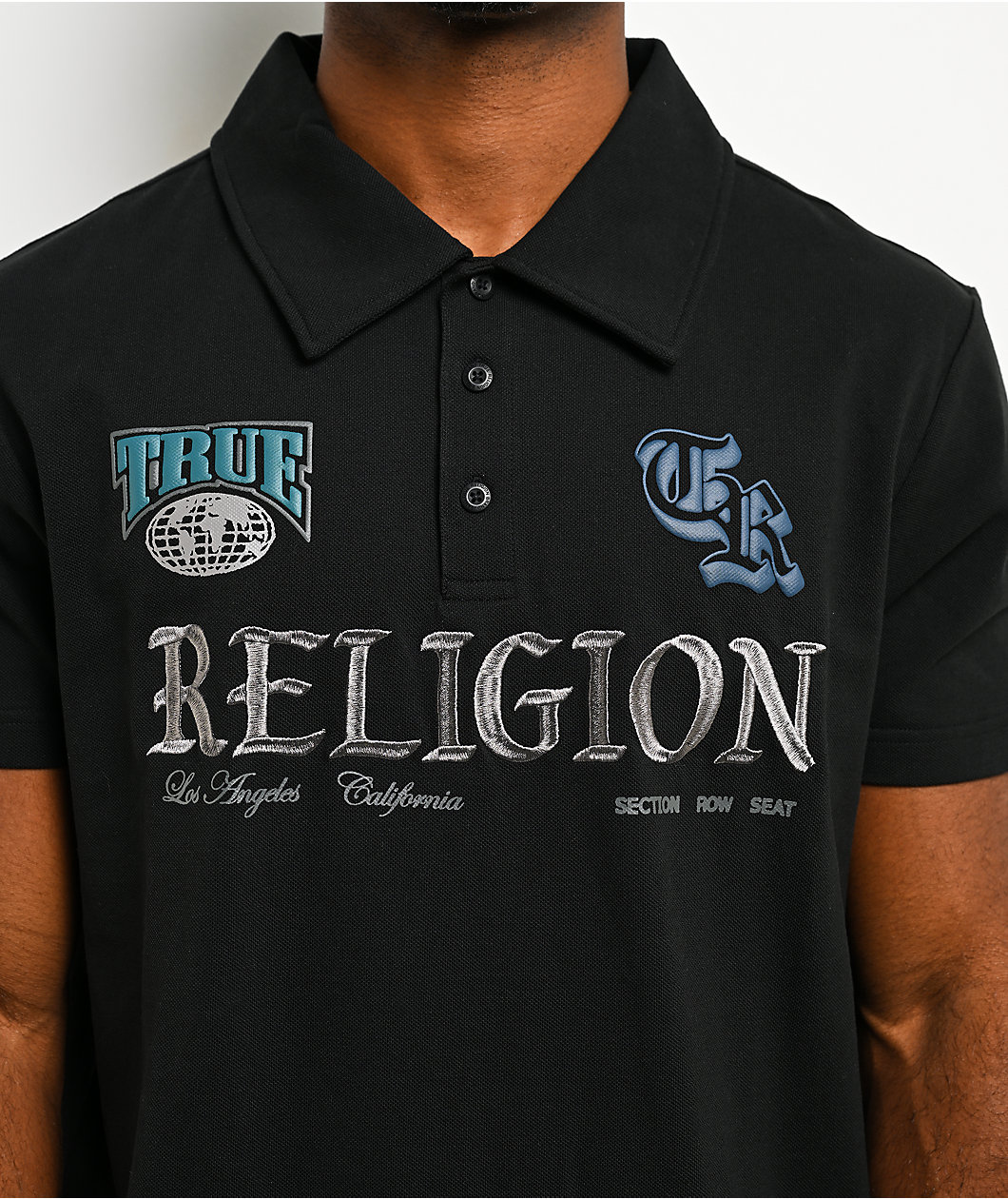 True Religion Logo Pique Black Polo Shirt