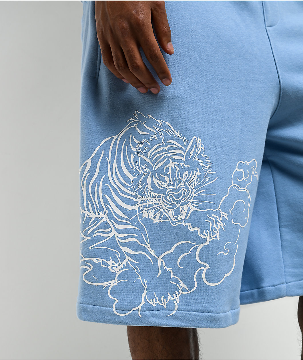 True Religion Mikey Tiger Script Blue Baggy Sweat Shorts