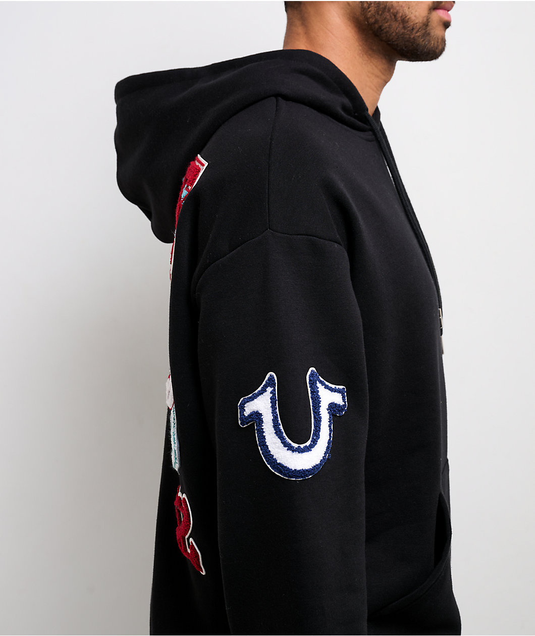 True Religion Multi Letter Logo Patch Black Hoodie
