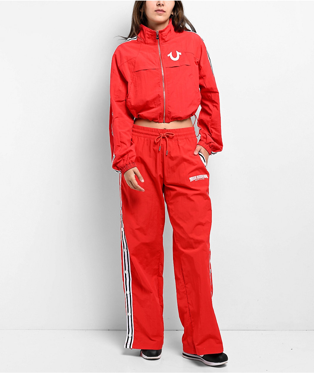 True Religion Nylon Red Shrunken Track Jacket