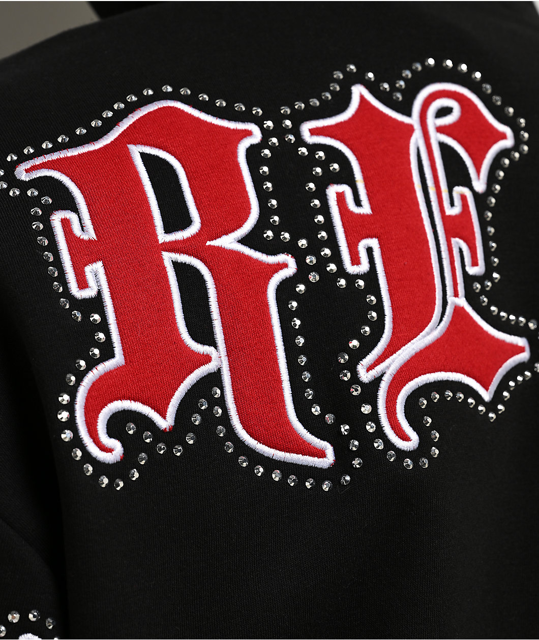 True Religion Old English Patch Black Boxy Zip Hoodie