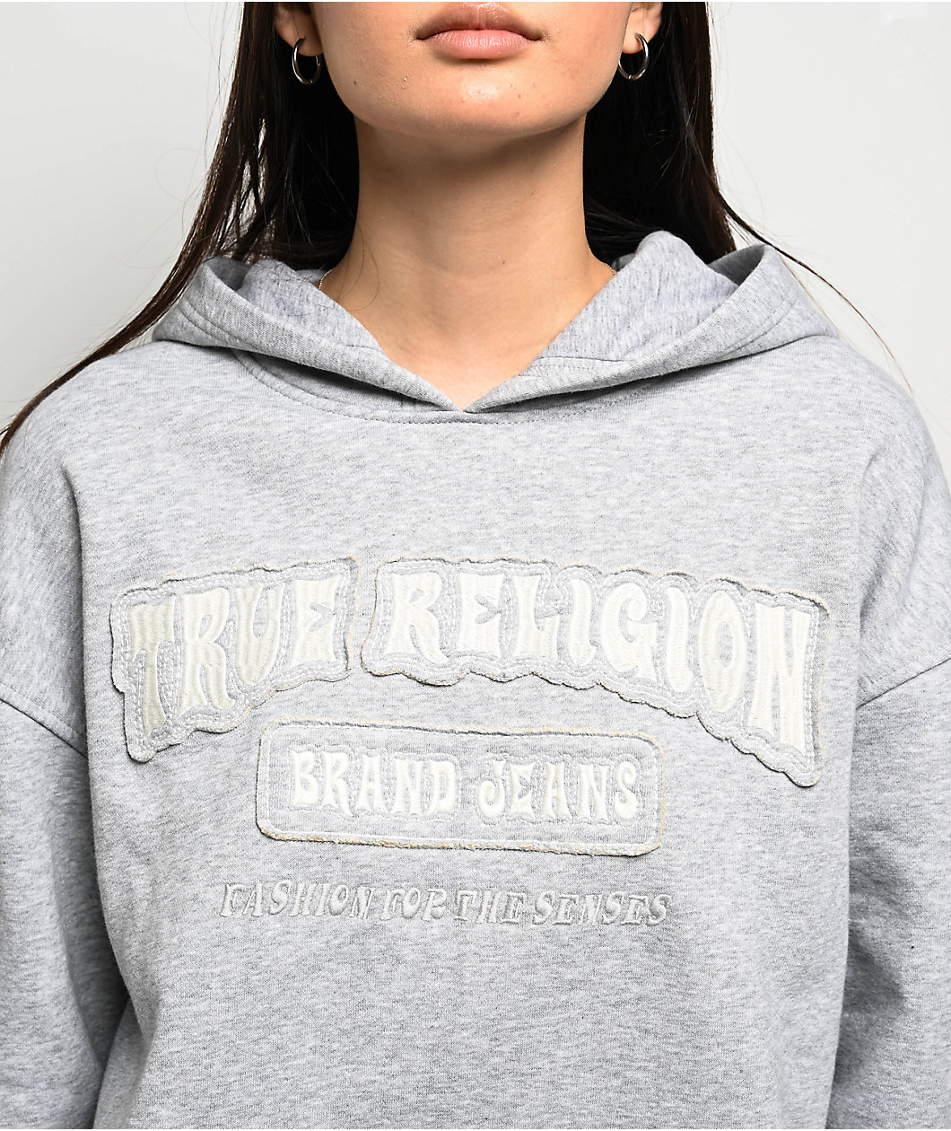 True Religion Patched Boyfriend Grey Hoodie