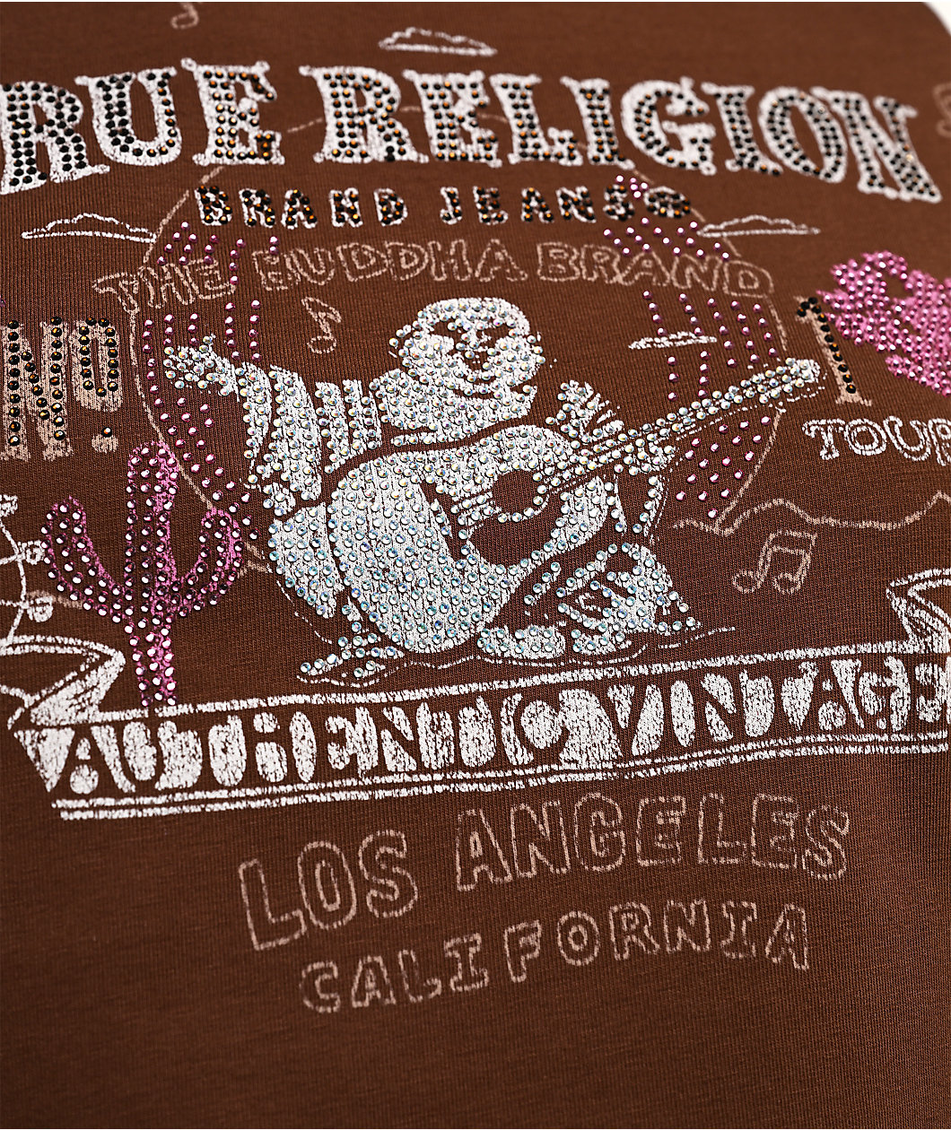 True Religion Raglan Brown & White Crop T-Shirt