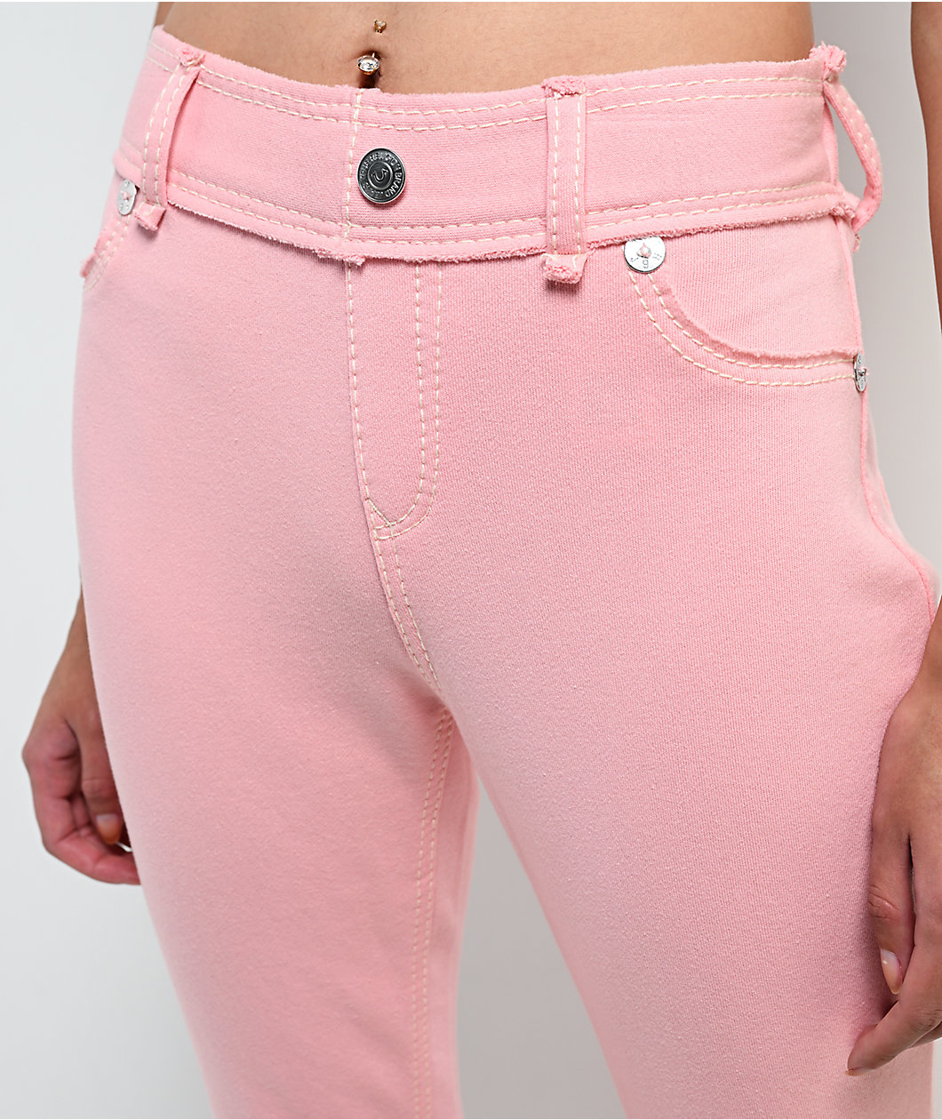 True Religion Raw Edge Big T Candy Pink Flare Sweatpants