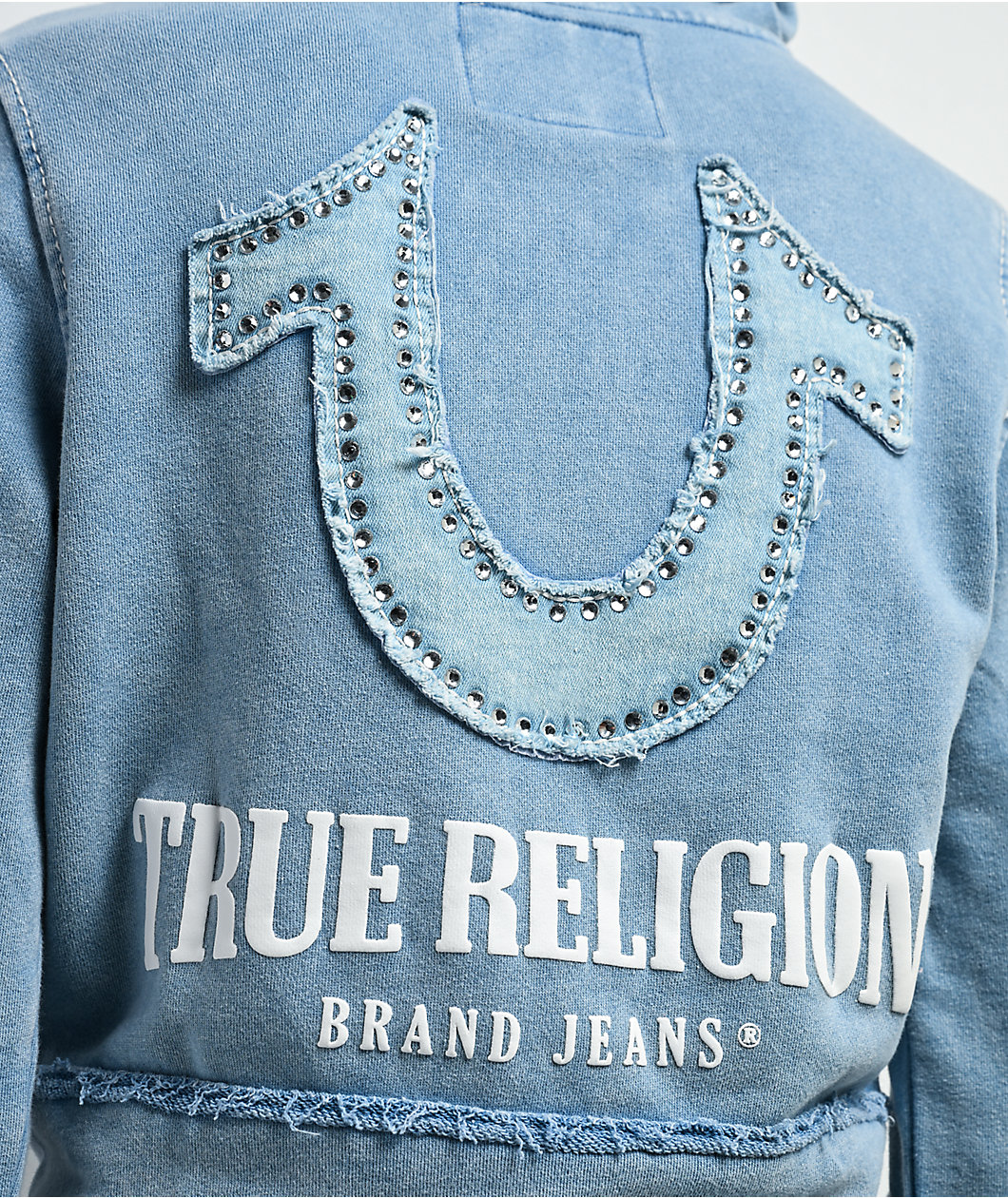 True Religion Raw Edge Shrunken Big T Pacific Wash Crop Zip Hoodie
