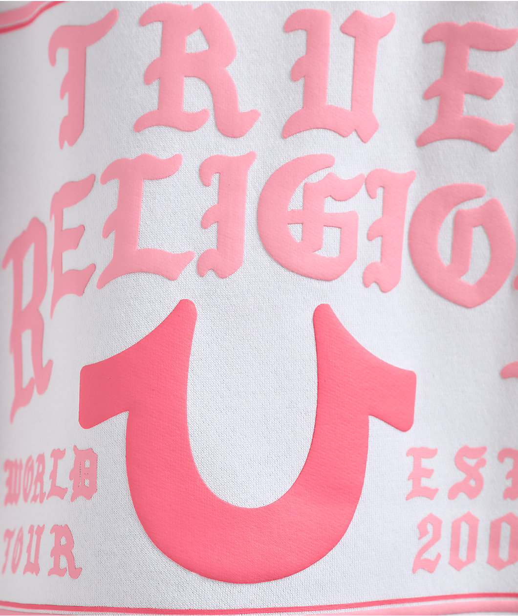 True Religion Relaxed White & Pink Crop Zip Hoodie