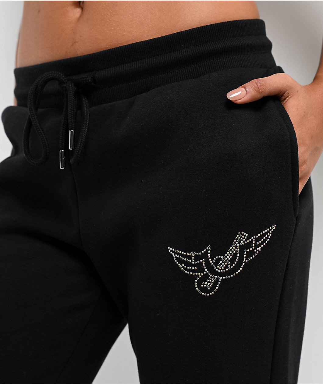 True Religion Retro Crystal Logo Black High Rise Jogger Sweatpants