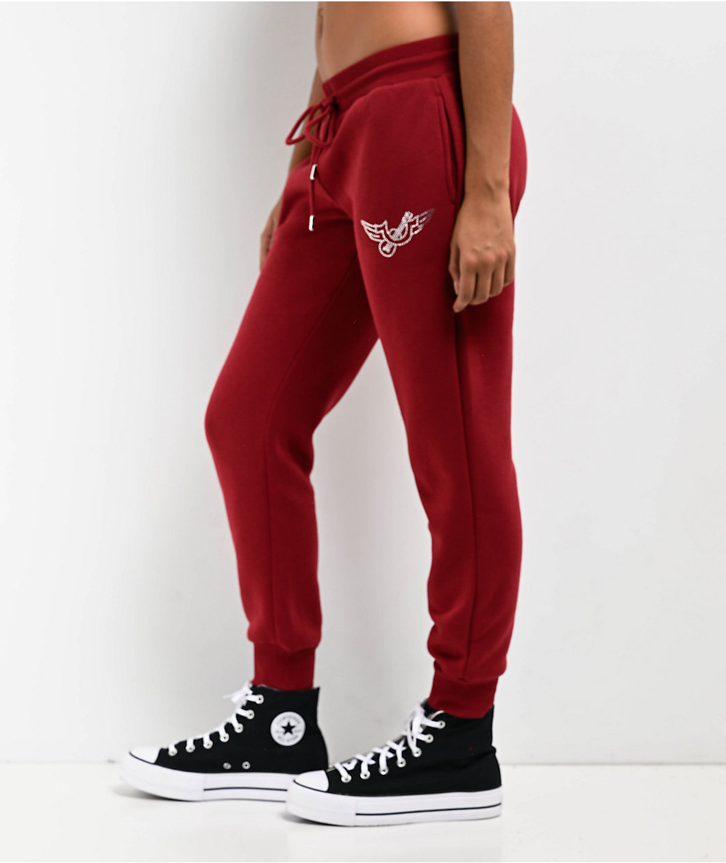 True Religion Retro Crystal Logo Ruby Red Jogger Sweatpants