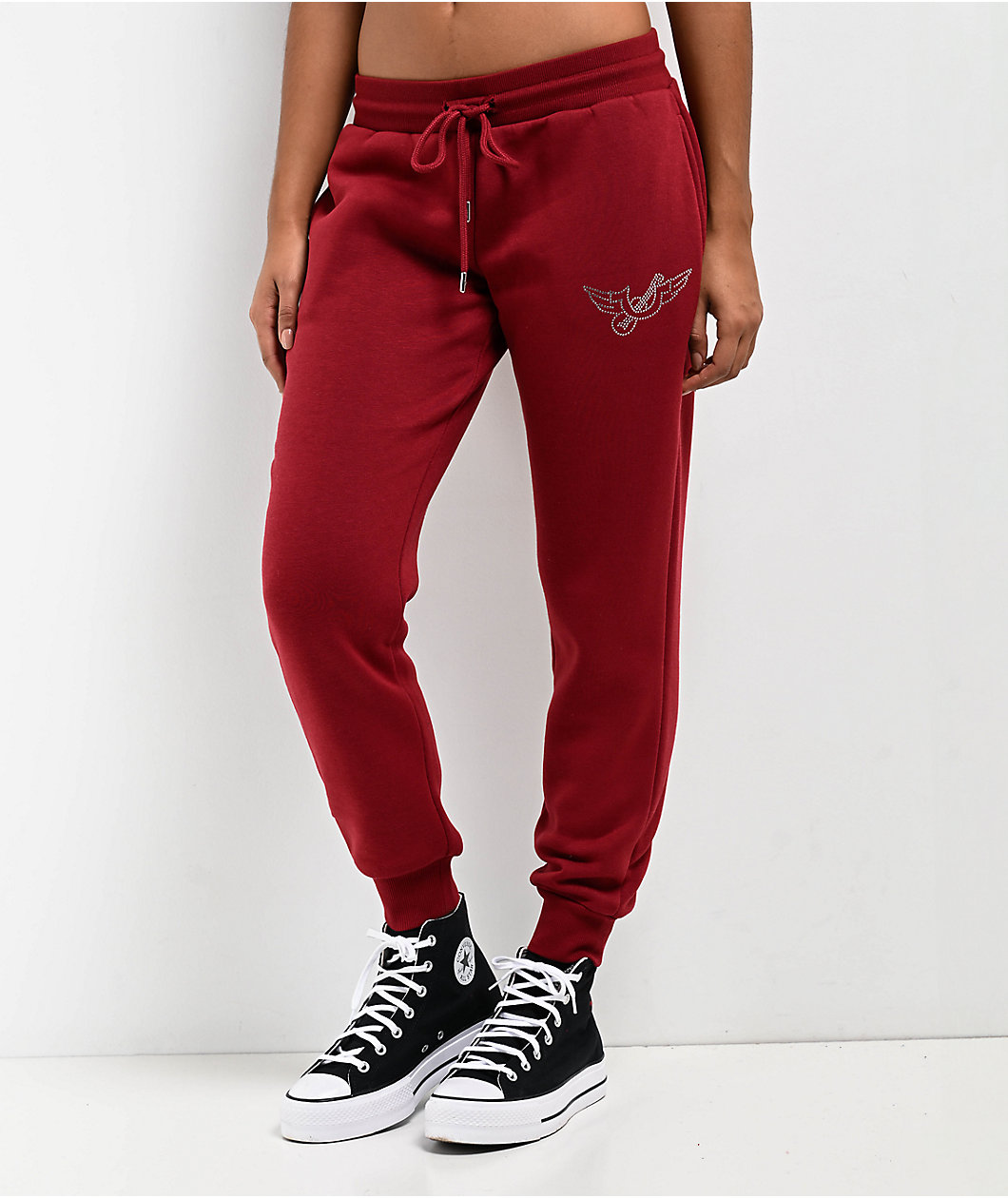 True Religion Retro Crystal Logo Ruby Red Jogger Sweatpants