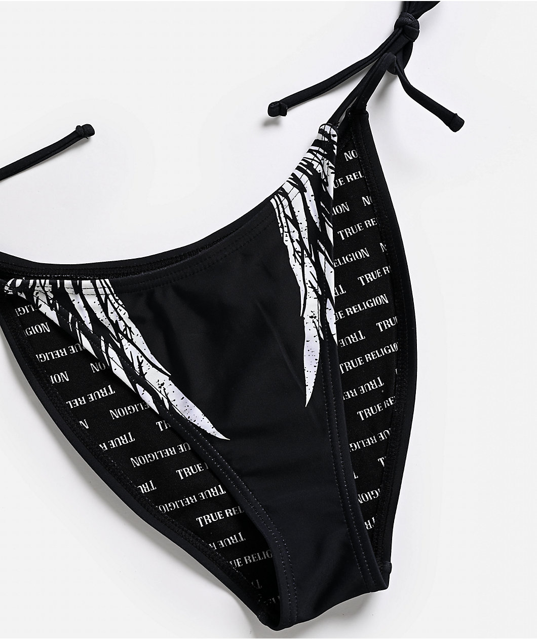 True Religion Rhinestone Wings Black High Leg Bikini Bottom