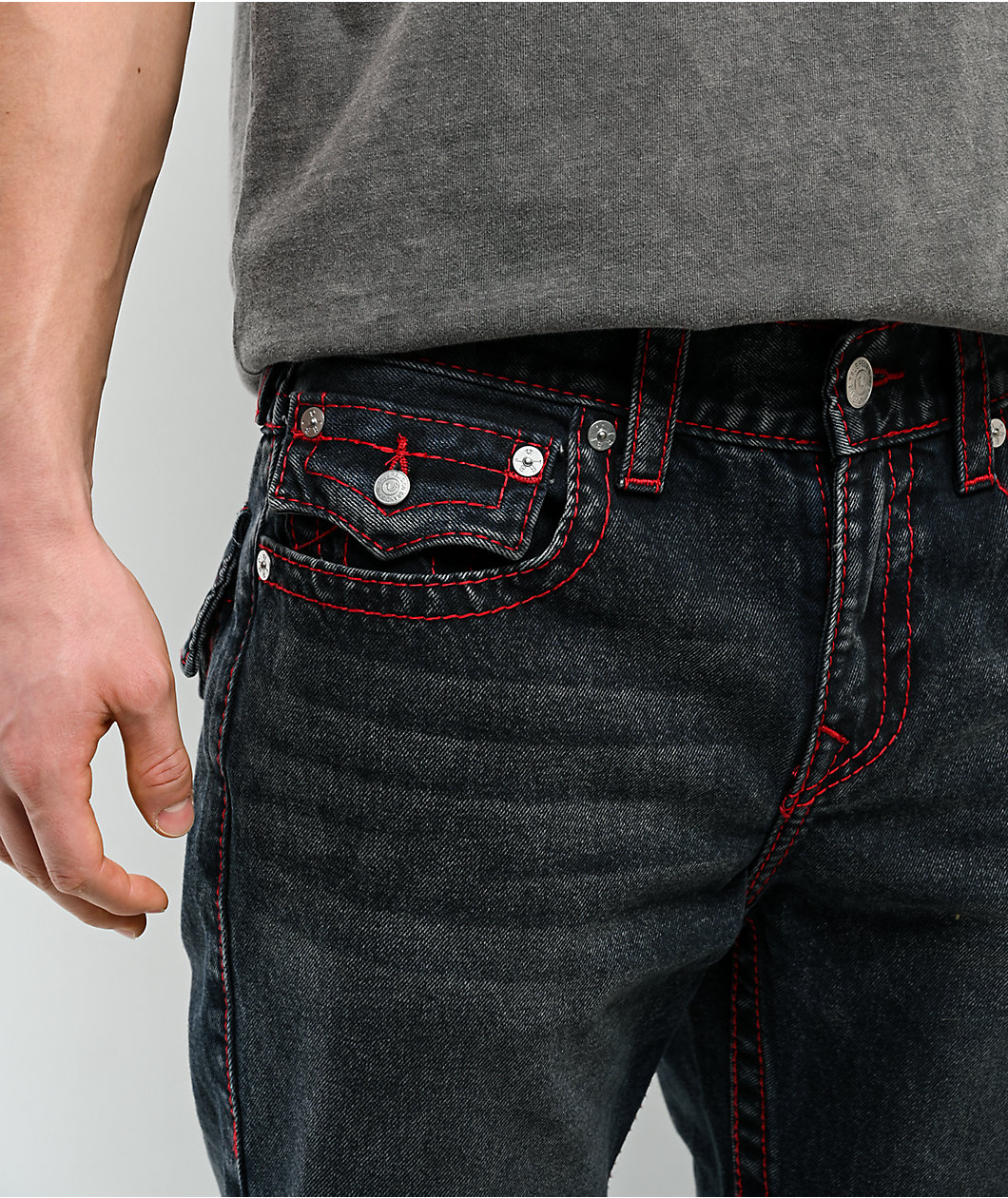 True Religion Ricky Big T Flap Blublack Wash Straight Leg Jeans