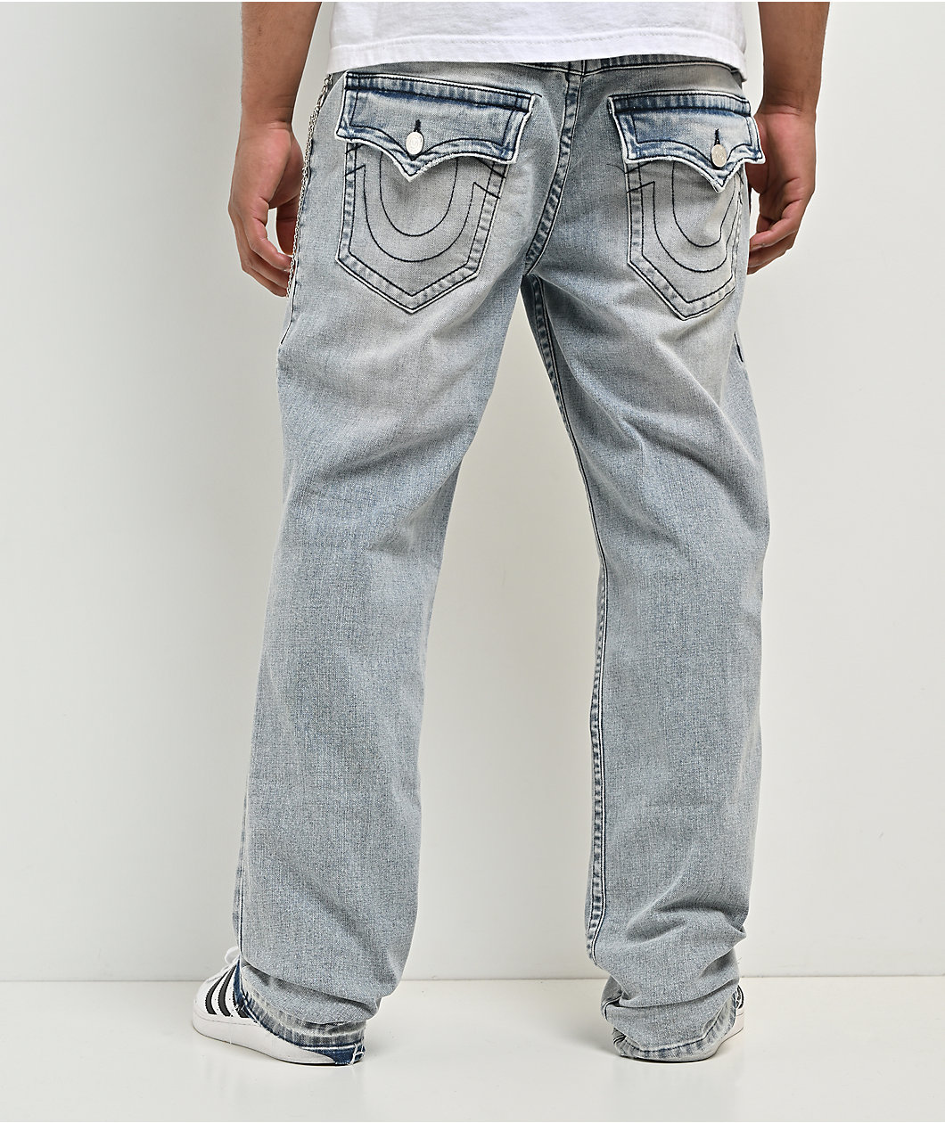 True Religion Ricky Flap Chain Light Blue Wash Straight Leg Jeans