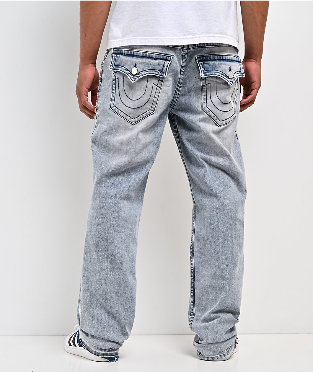 True Religion Ricky Flap Chain Light Blue Wash Straight Leg Jeans